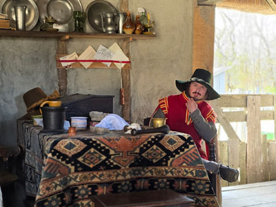 Traditional colonial house at Plimoth Patuxet Museums in Plymouth, Massachusetts